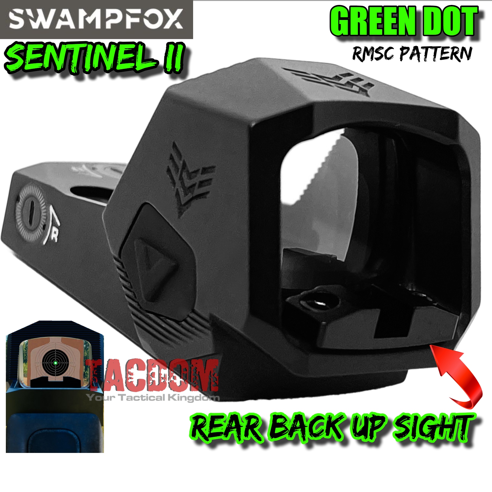Swamp Fox SENTINEL II WITH BACK UP REAR SIGHT – GREEN DOT Optic 